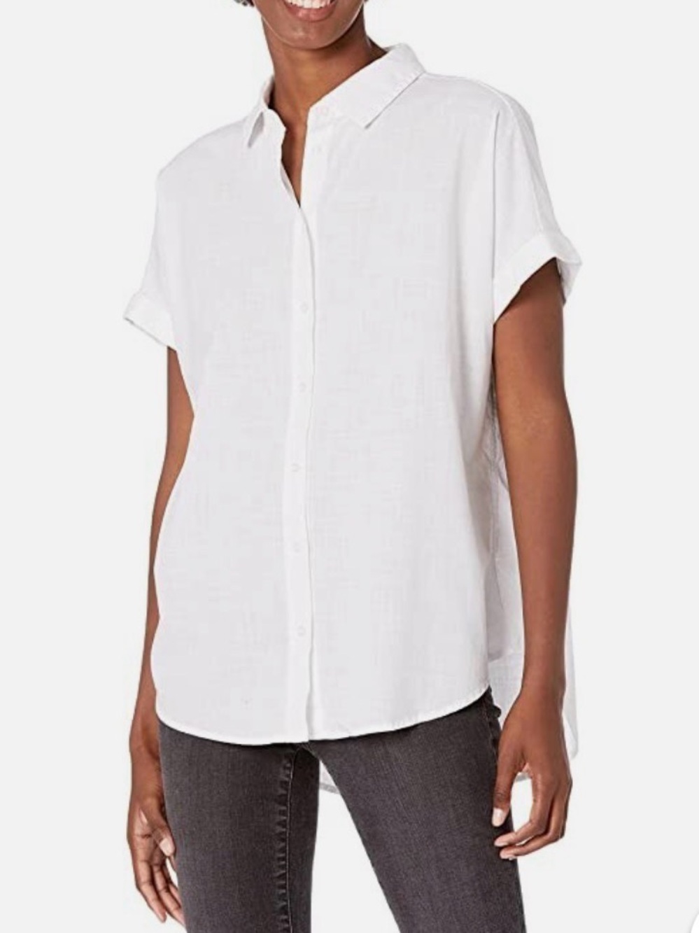 Goodthreads 100% Cotton White Short-Sleeve Button-Front Shirt Size Large